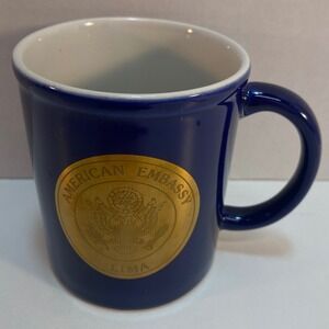 American Embassy Lima Mug Blue Gold Seal Ceramic Coffee Tea Cup